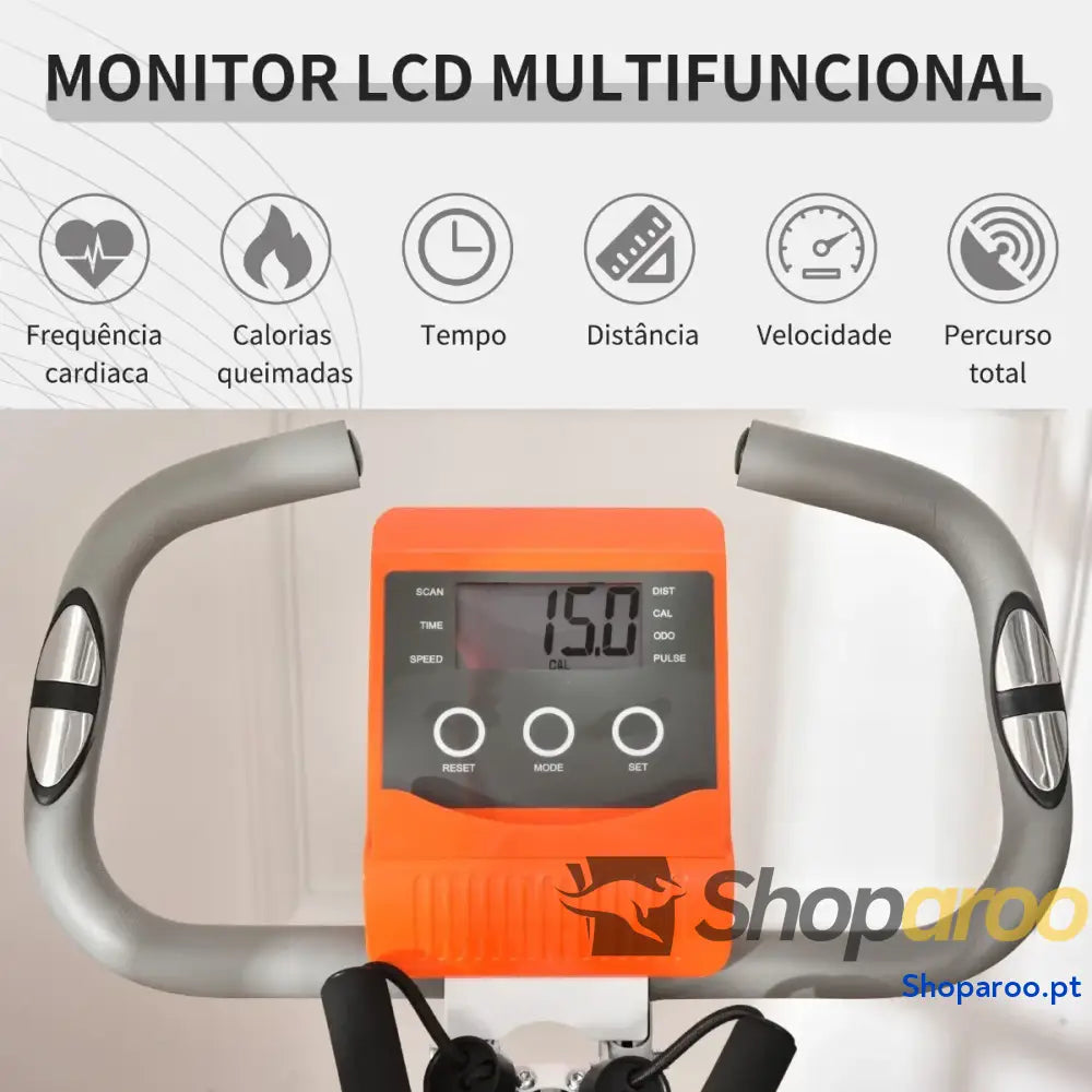 Bicicleta Estática Dobrável com Altura e Resistência Ajustáveis Tela LCD Assento Encosto 51x97x115cm Laranja