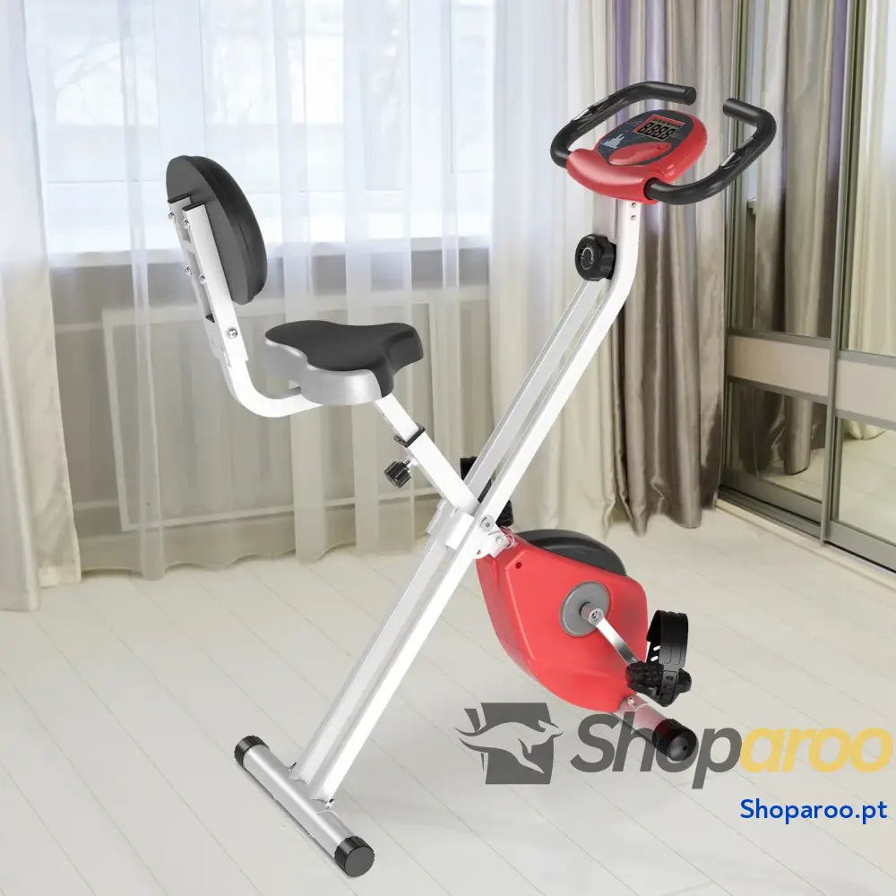 Bicicleta Estática Dobrável com assento ajustável Ecrã LCD Aço 43x97x109 cm Vermelho