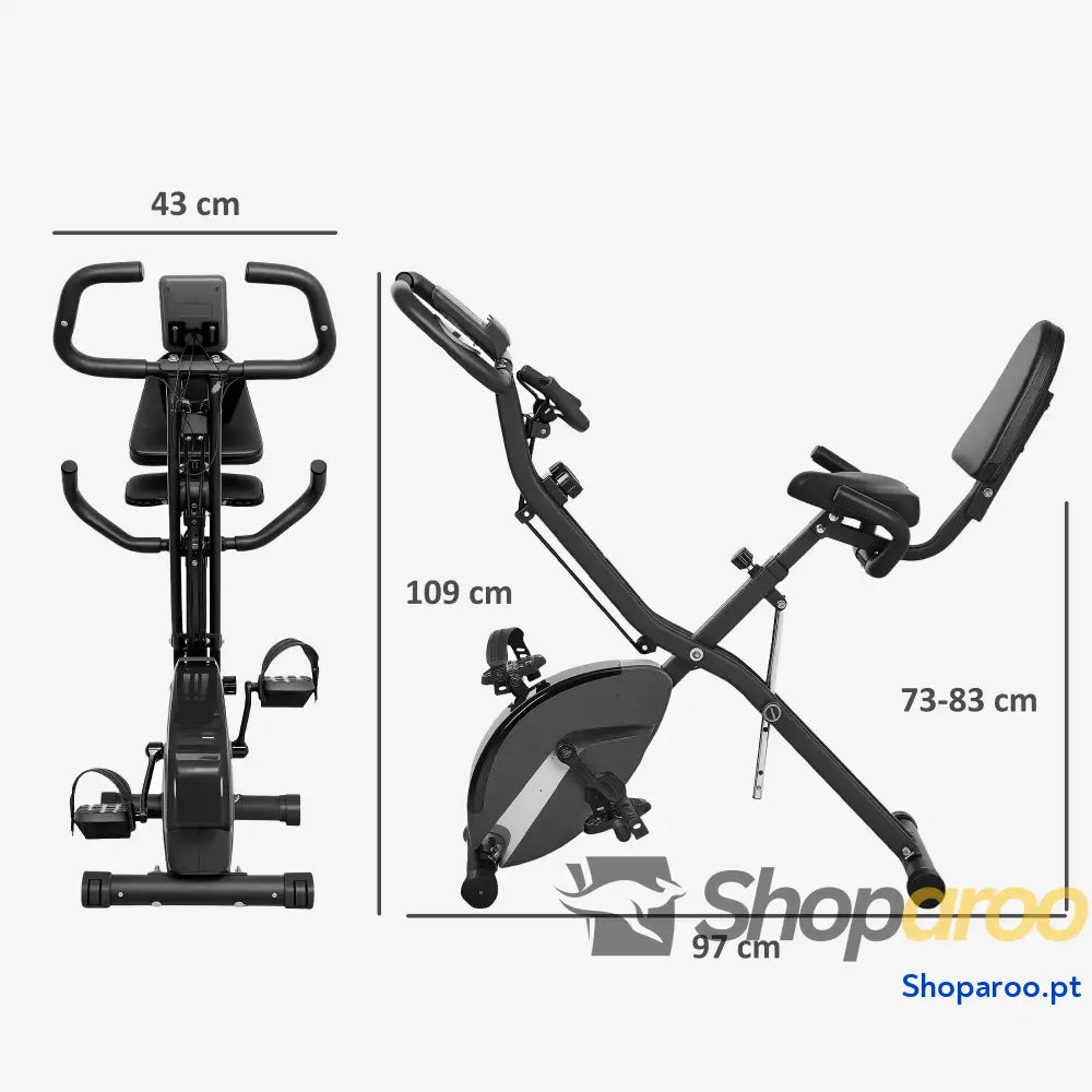 Bicicleta Estática Dobrável com Resistência Magnética de 8 Níveis Encosto Volante Ecrã LCD e Banda 43x97x109 cm Preto