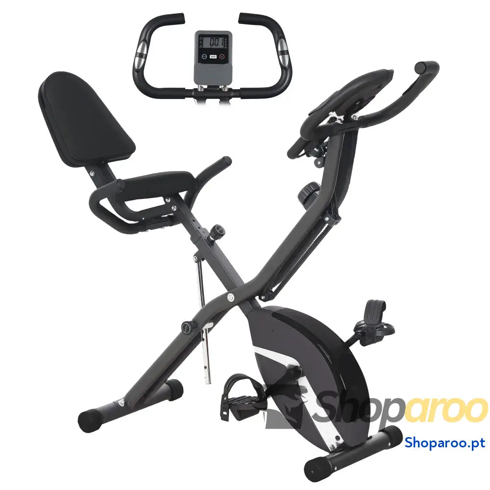 Bicicleta Estática Dobrável com Resistência Magnética de 8 Níveis Encosto Volante Ecrã LCD e Banda 43x97x109 cm Preto
