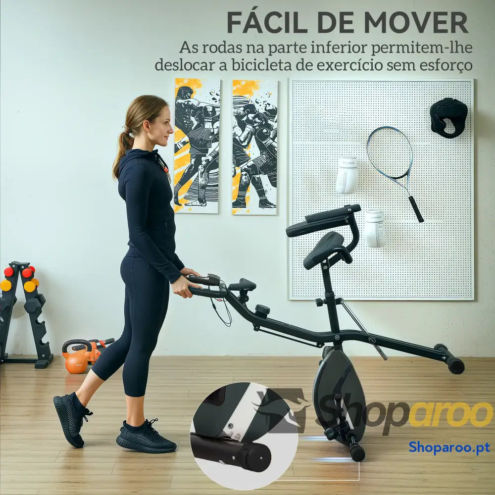 Bicicleta Estática Dobrável com Resistência Magnética de 8 Níveis Encosto Volante Ecrã LCD e Banda 43x97x109 cm Preto