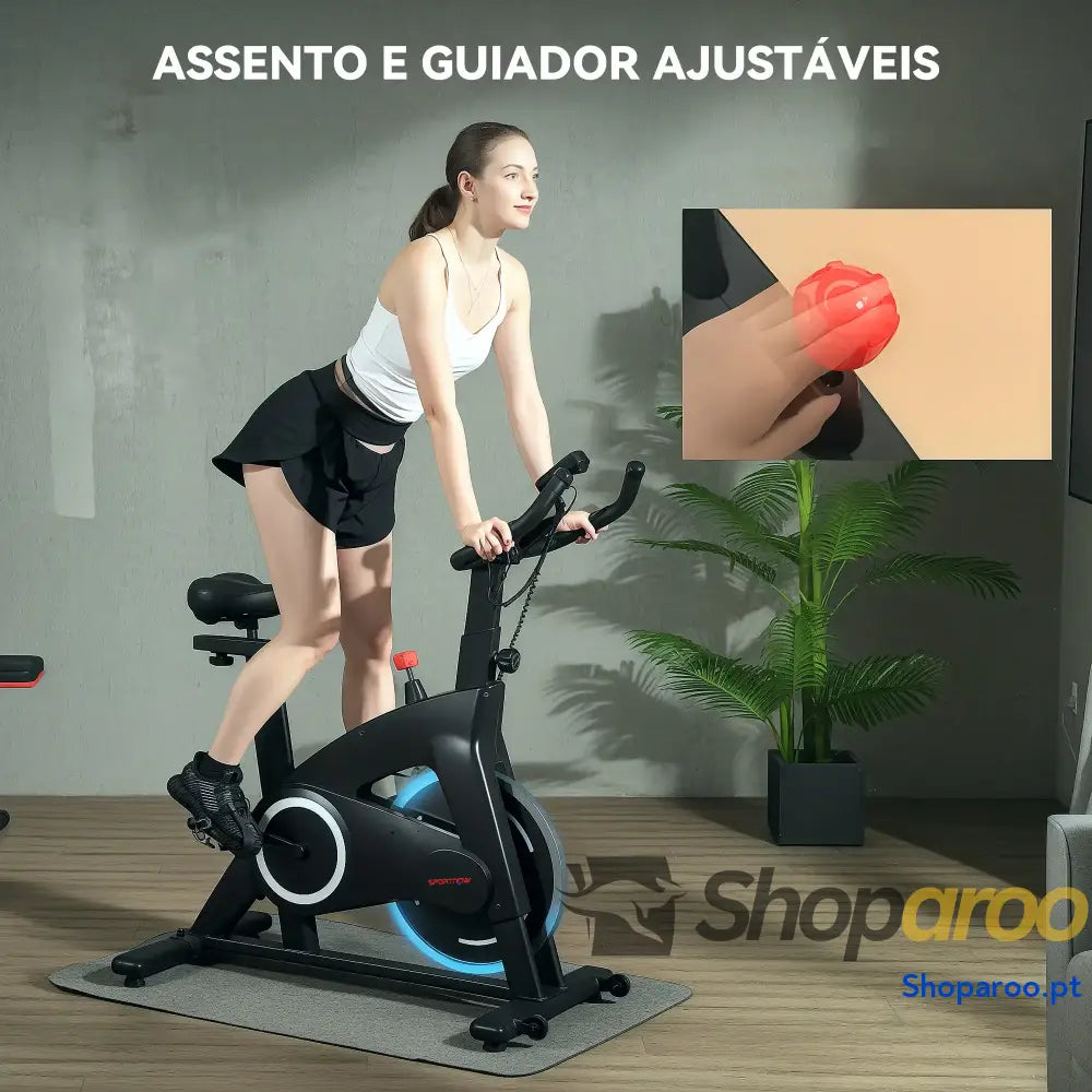 Bicicleta Estática Fitness com Volante de 15 kg e Ecrã LED Preto