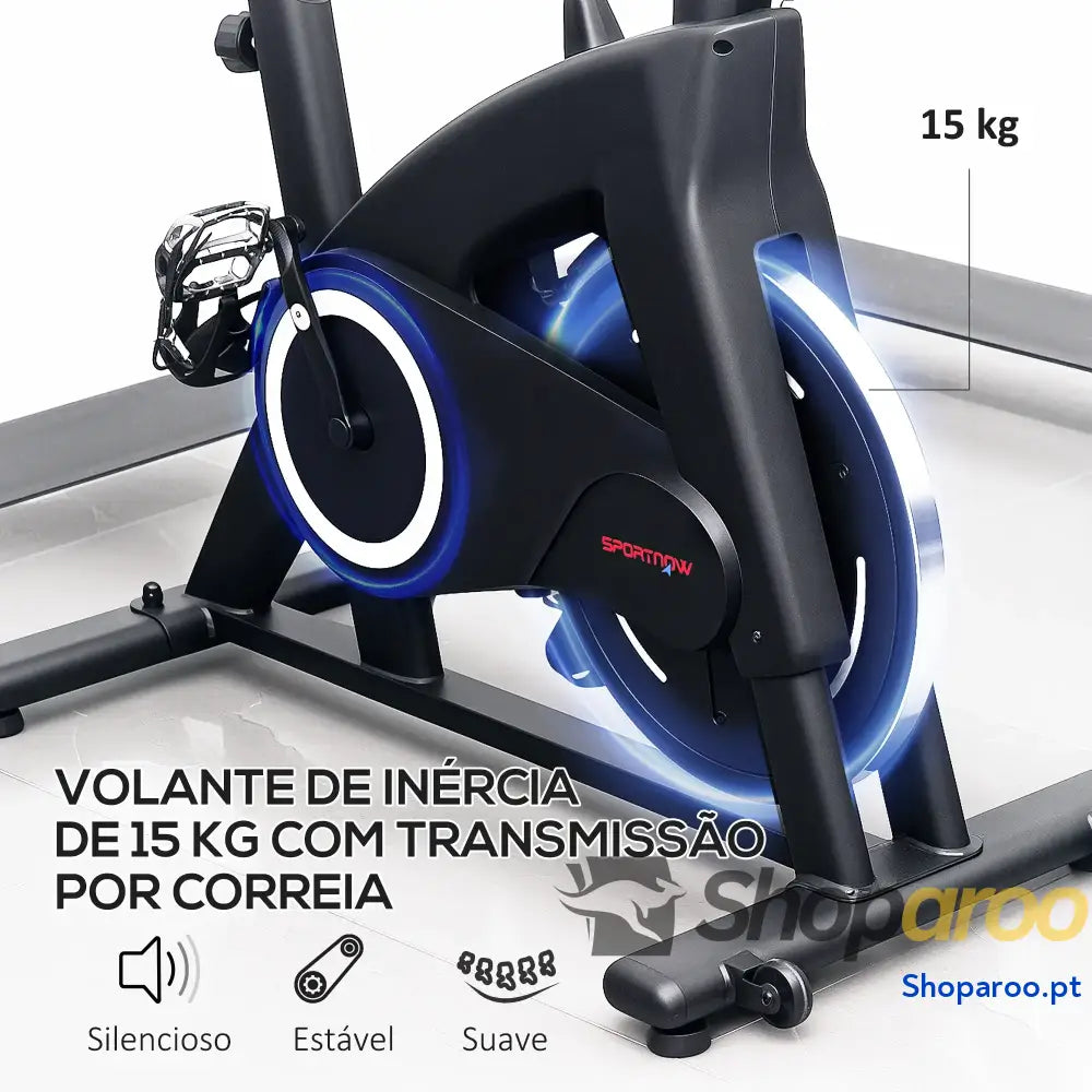 Bicicleta Estática Fitness com Volante de 15 kg e Ecrã LED Preto