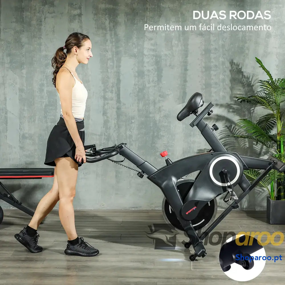 Bicicleta Estática Fitness com Volante de 15 kg e Ecrã LED Preto