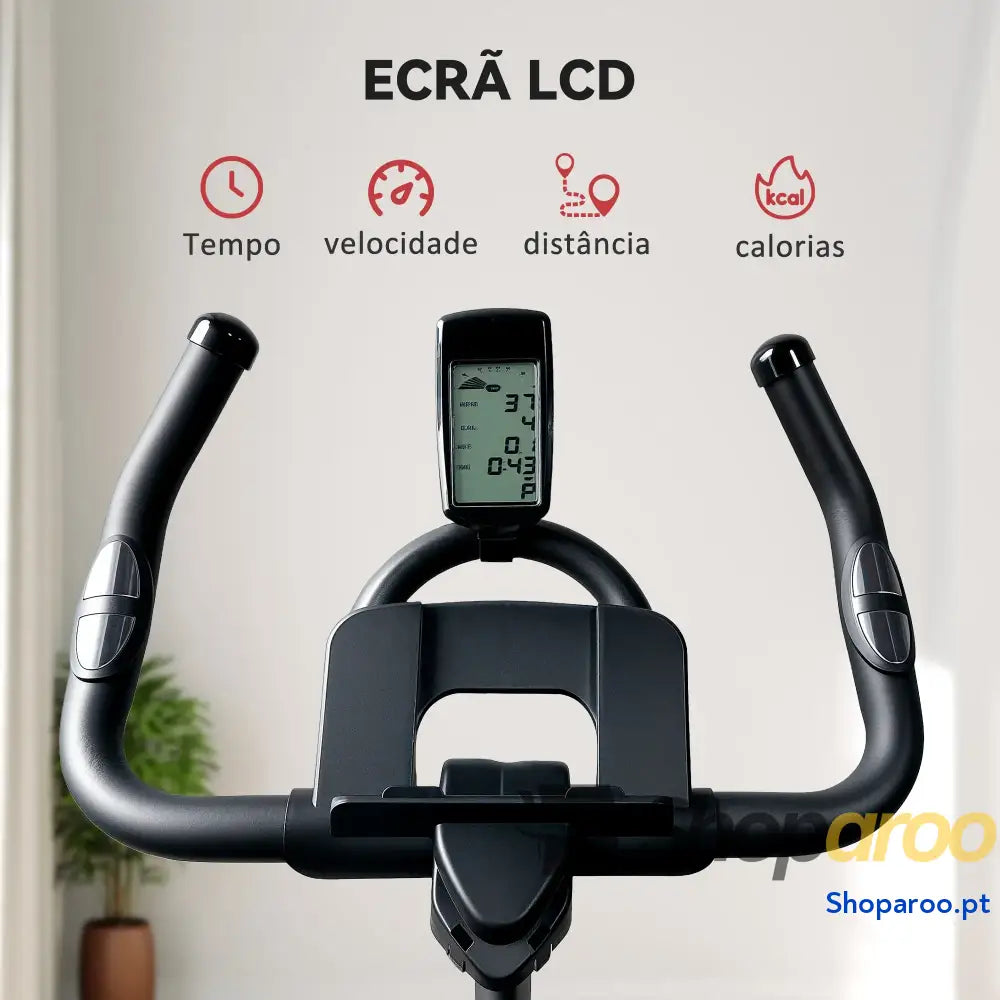 Bicicleta Estática Fitness com Volante de 15 kg e Ecrã LED Preto