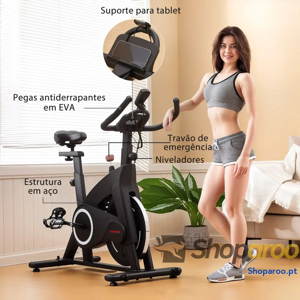 Bicicleta Estática Fitness com Volante de 15 kg e Ecrã LED Preto