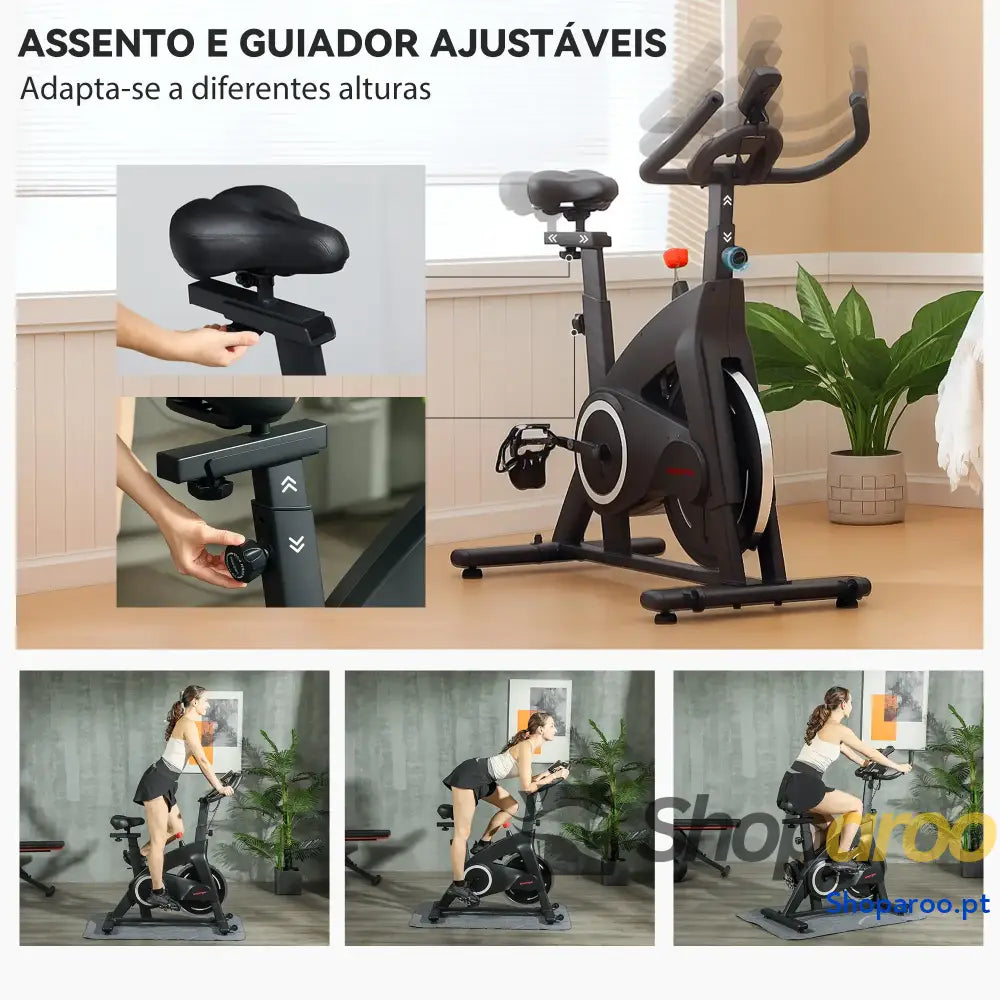Bicicleta Estática Fitness com Volante de 15 kg e Ecrã LED Preto