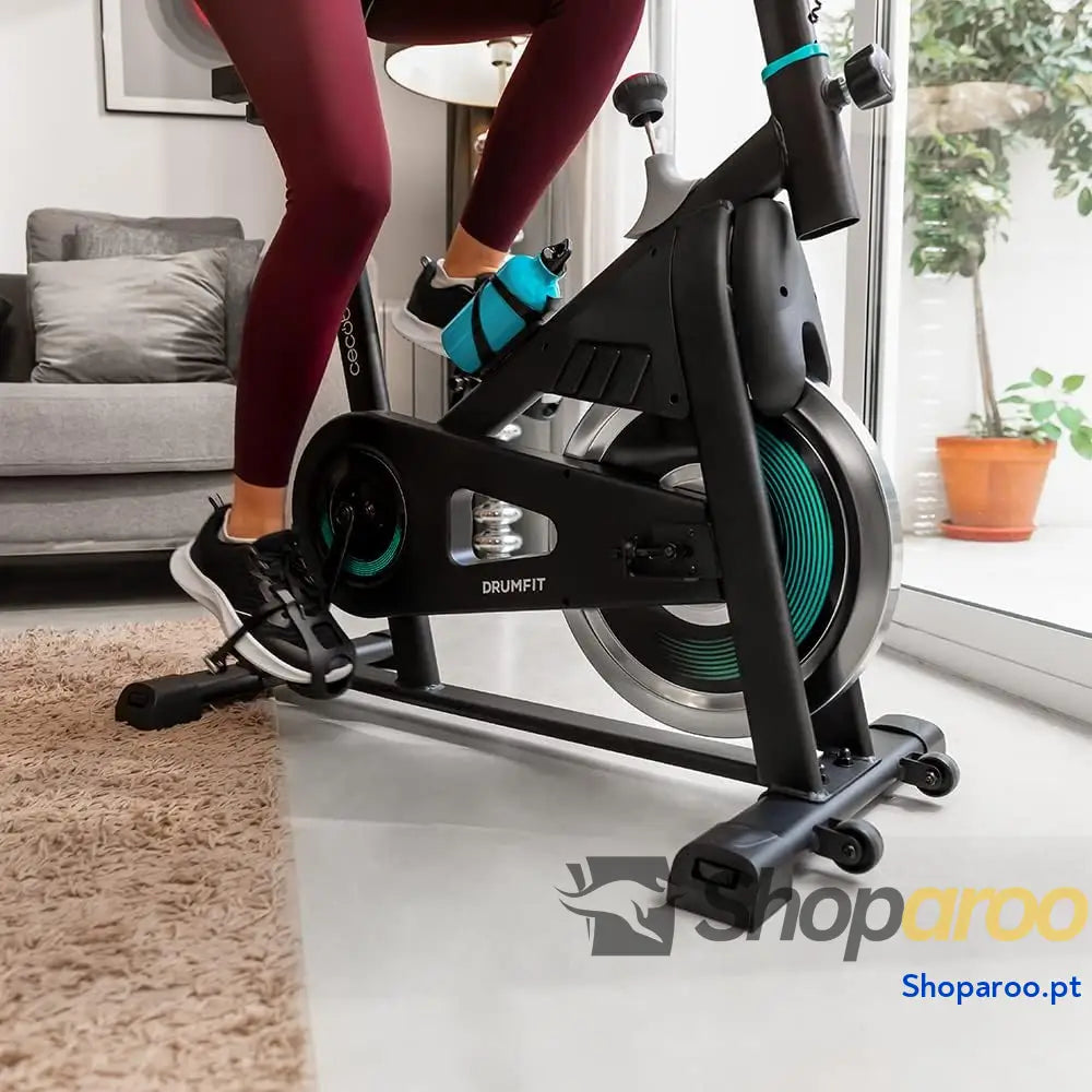 Bicicleta estática Indoor DrumFit volante de inércia 6 a 13 kg resistência manual monitor LCD pulsómetro suporte