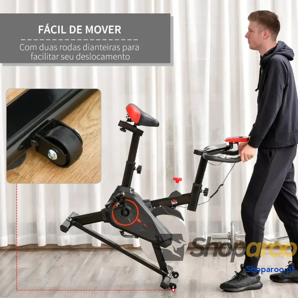 Bicicleta Estática Spinning com Monitor LCD Volante de Inércia 6kg Assento e Guidão Altura Ajustável Resistência