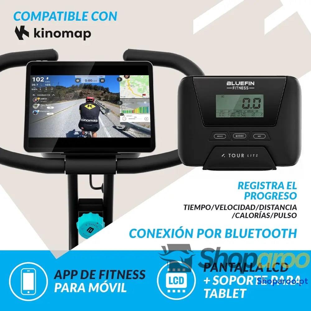Bicicleta estática Tour Lite Bluefin Fitness bicicleta para casa fitness em Kinomap dobrável de resistência magnética