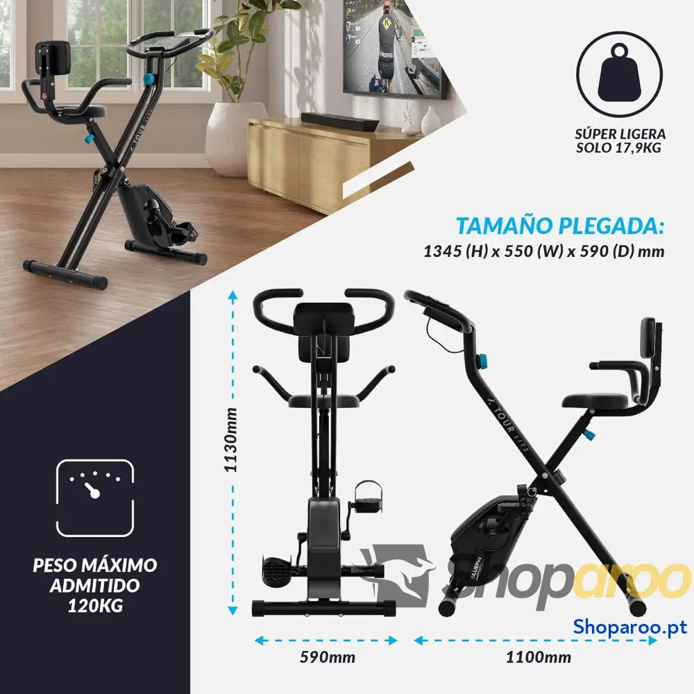 Bicicleta estática Tour Lite Bluefin Fitness bicicleta para casa fitness em Kinomap dobrável de resistência magnética