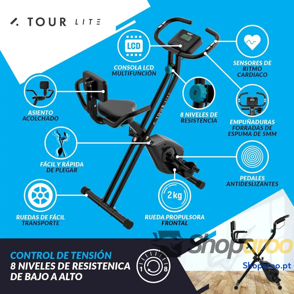 Bicicleta estática Tour Lite Bluefin Fitness bicicleta para casa fitness em Kinomap dobrável de resistência magnética