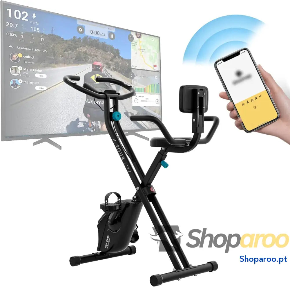 Bicicleta estática Tour Lite Bluefin Fitness bicicleta para casa fitness em Kinomap dobrável de resistência magnética