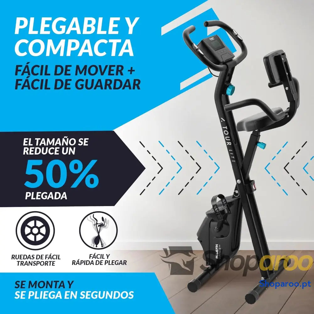 Bicicleta estática Tour Lite Bluefin Fitness bicicleta para casa fitness em Kinomap dobrável de resistência magnética