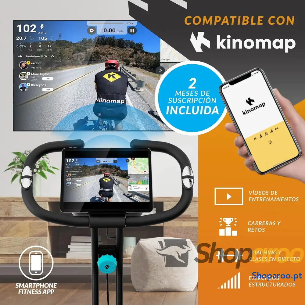Bicicleta estática Tour Lite Bluefin Fitness bicicleta para casa fitness em Kinomap dobrável de resistência magnética