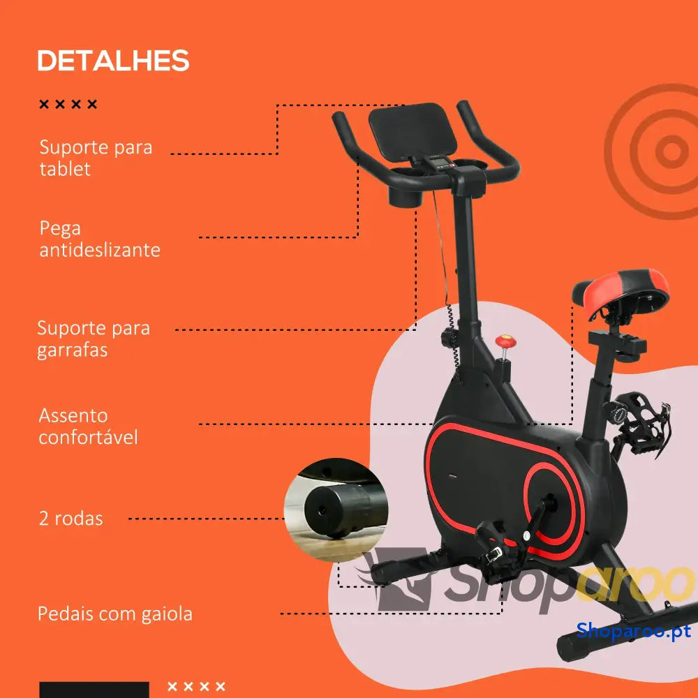 Bicicleta Estática Vermelha com Ecrã LCD e Resistência Ajustável