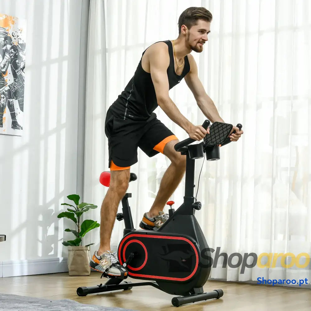 Bicicleta Estática Vermelha com Ecrã LCD e Resistência Ajustável