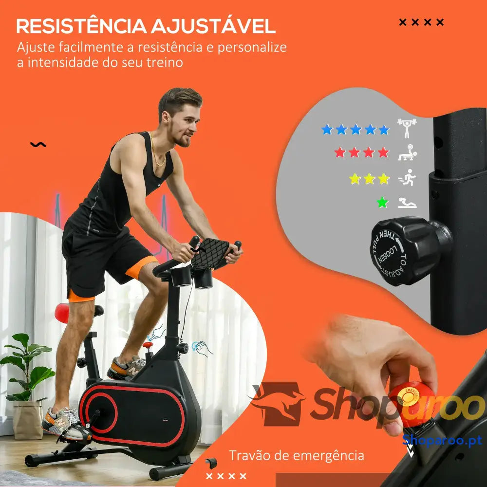 Bicicleta Estática Vermelha com Ecrã LCD e Resistência Ajustável