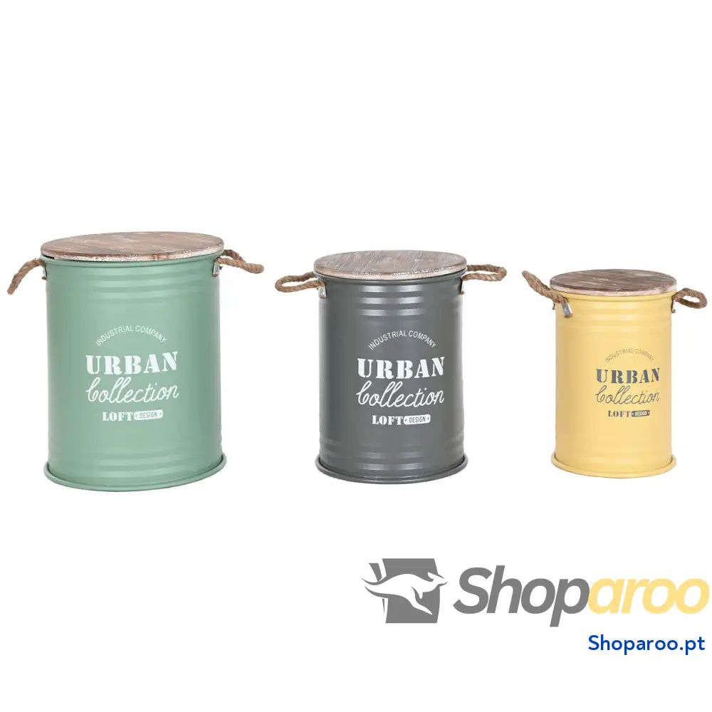 Bidão decorativo Home ESPRIT Amarelo Verde Cinzento Catanho escuro Metal Madeira de paulónia Vintage 38 x 48 cm (3