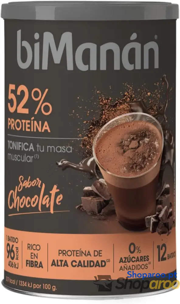 BIMANÁN Batido de proteína sabor chocolate 52% por porção ajuda a tonificar e aumentar massa muscular 360 g 12 Rações