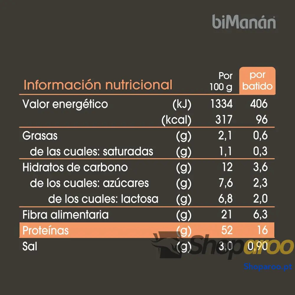 BIMANÁN Batido de proteína sabor chocolate 52% por porção ajuda a tonificar e aumentar massa muscular 360 g 12 Rações