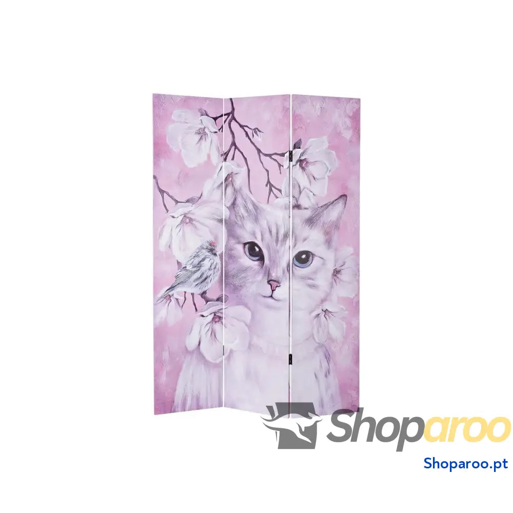 Biombo DKD Home Decor Gato Tela 120 x 2,5 180 cm Pinheiro