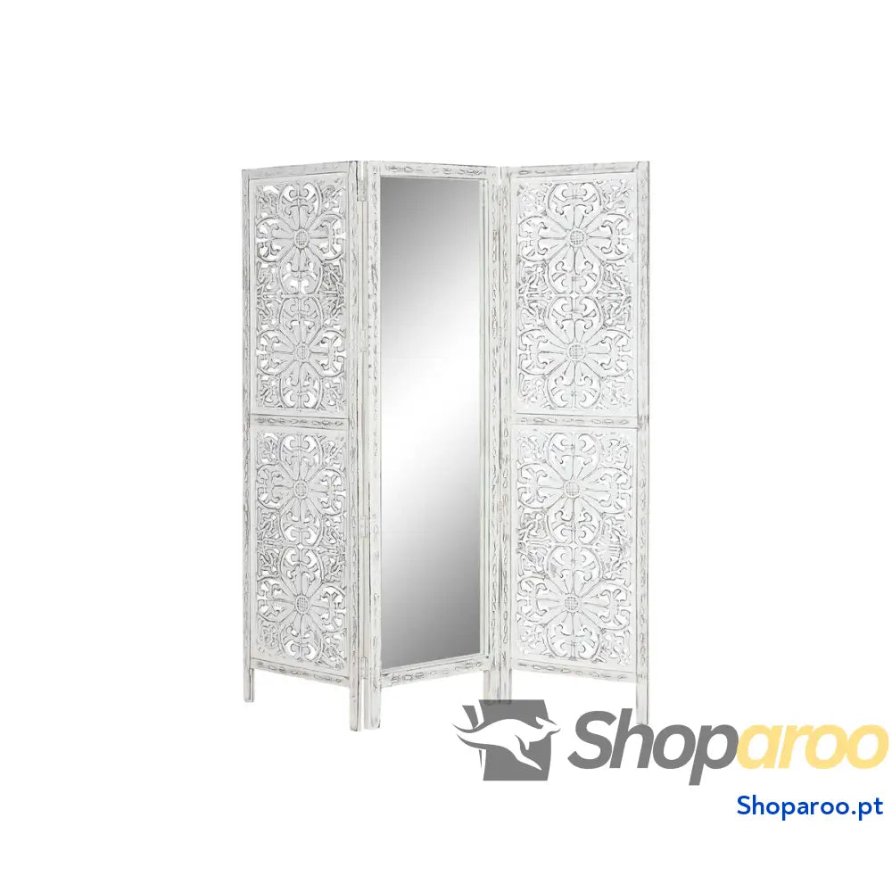 Biombo Home ESPRIT Branco Madeira de mangueira Espelho 152 x 2 182 cm
