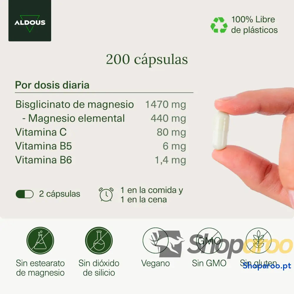 Bisglicinato de magnésio 200 cápsulas vitamina C B6 B5 alta biodisponibilidade vitaminas para o cansaço e fadiga ossos