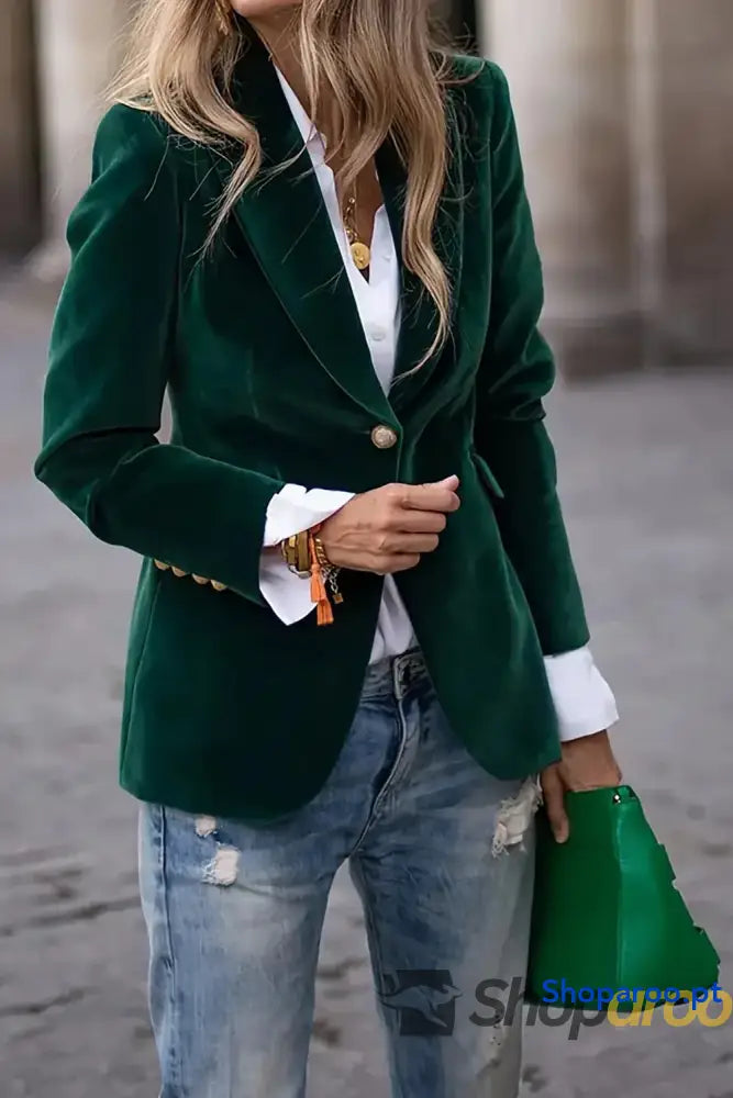 Blazer de manga comprida com gola e lapela um botão