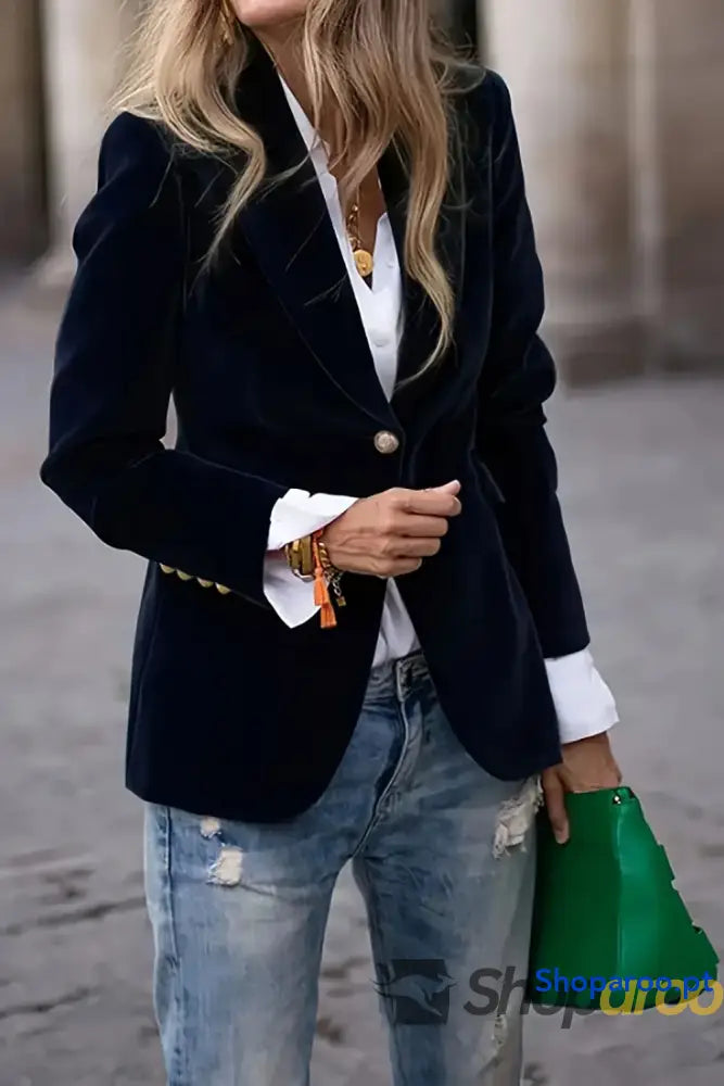 Blazer de manga comprida com gola e lapela um botão