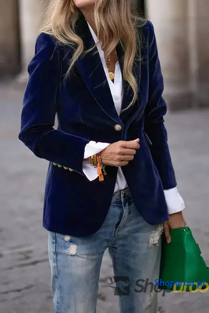 Blazer de manga comprida com gola e lapela um botão