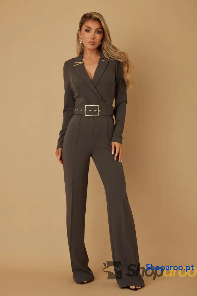 Macacão estilo blazer com mangas compridas e cinto ajustável