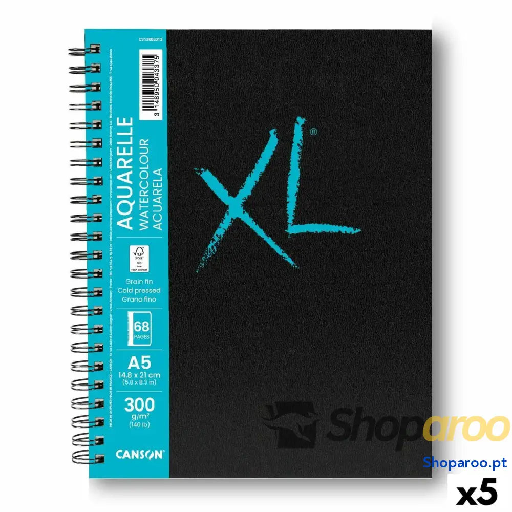 Bloco de desenho Canson XL Aquarelle 34 Folhas Branco A5 5 Unidades 300 g/m² 148 x 210 mm