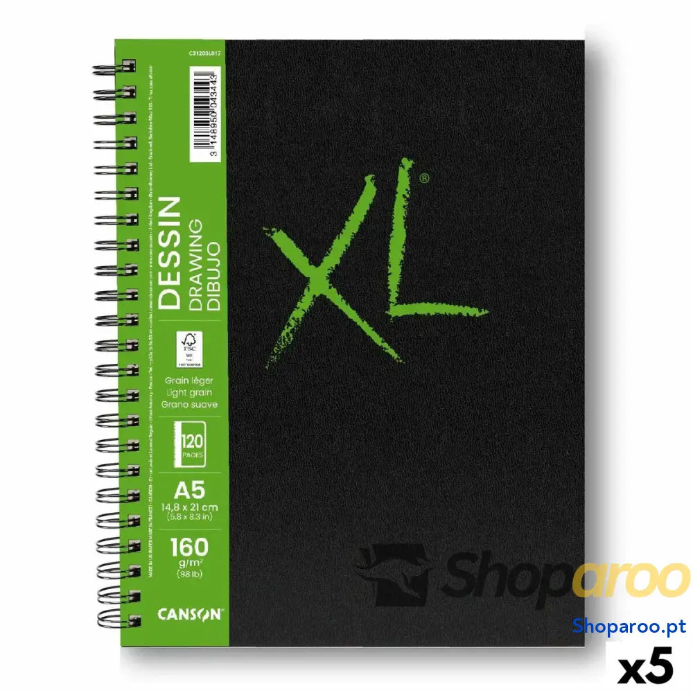 Bloco de desenho Canson XL Drawing Branco A5 5 Unidades 60 Folhas 160 g/m2 148 x 210 mm