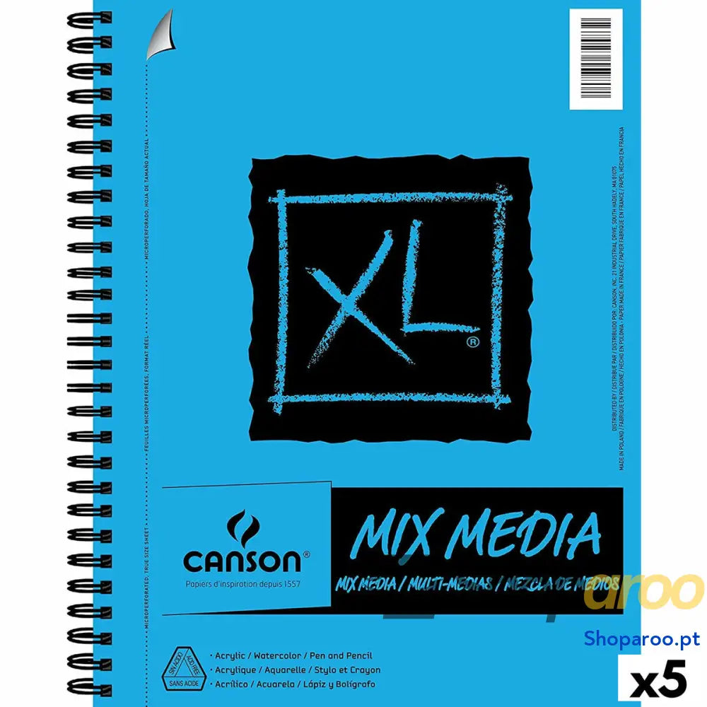 Bloco de desenho Canson XL Mix Media Branco A4 Papel 5 Unidades 30 Folhas 300 g/m²