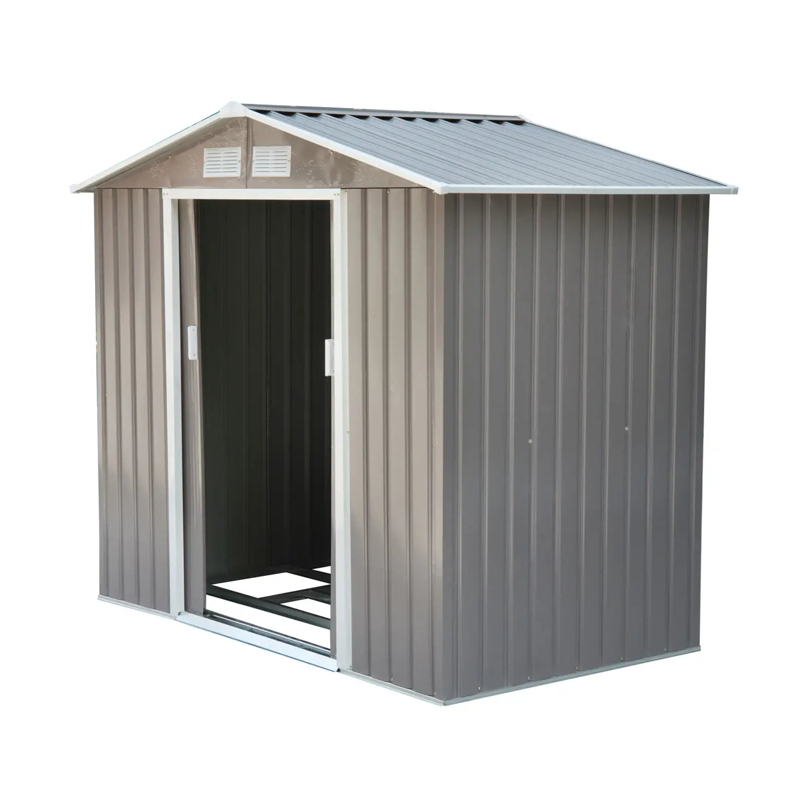 Abrigo de Jardim 213x130x185cm Abrigo de Jardim Metálico de Exterior com 2 Portas Deslizantes e 4 Janelas Cinza Claro