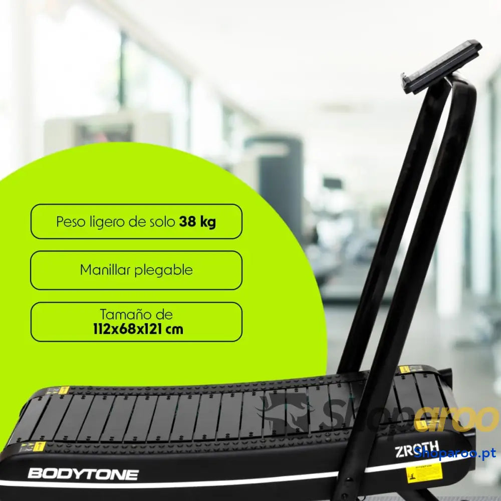 Bodytone Passadeira de corrida dobrável curva com ecrã LCD e conectividade Apps zero consumo energia autogerada