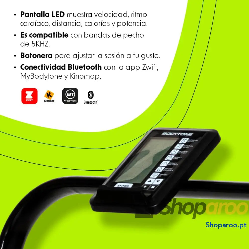 Bodytone Passadeira de corrida dobrável curva com ecrã LCD e conectividade Apps zero consumo energia autogerada