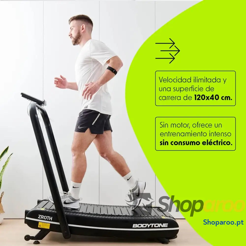 Bodytone Passadeira de corrida dobrável curva com ecrã LCD e conectividade Apps zero consumo energia autogerada