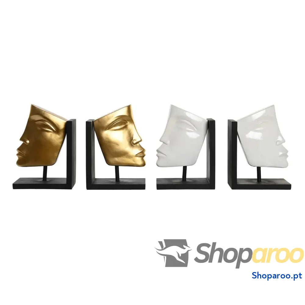 Boekensteun DKD Home Decor Branco Dourado Resina Moderno Face 30,5 x 10 x 22 cm (2 Unidades)