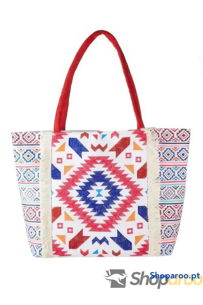 Tote bag com franjas e estampado boho