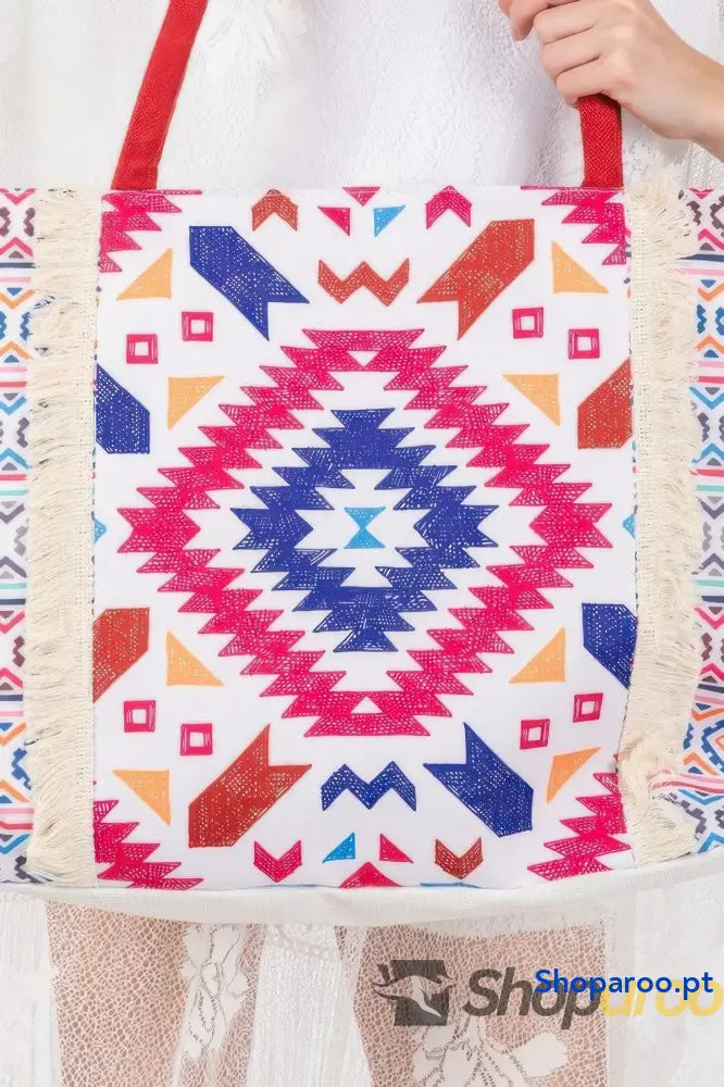 Tote bag com franjas e estampado boho