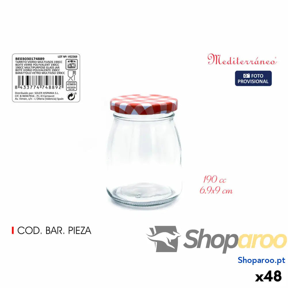 Boião de Vidro Mediterraneo Multiusos 190 ml Vidro (48 Unidades)