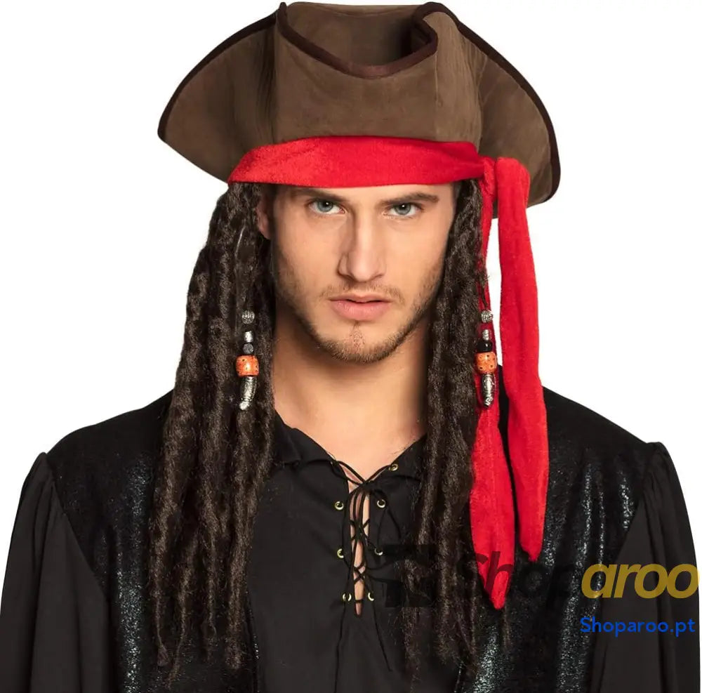 Boland Brown Pirate Hat com Dreadlocks para Fantasia de Pirata Adulto