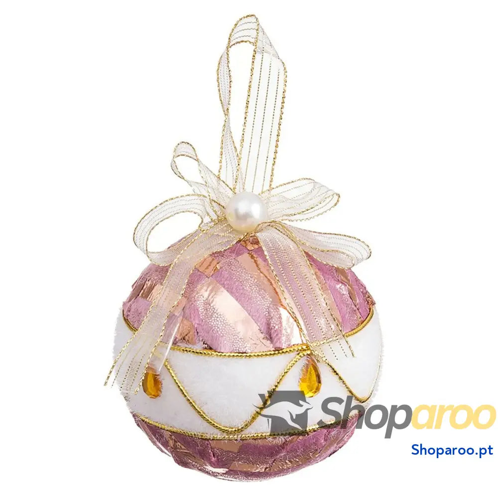 Bolas de Natal Branco Cor Rosa Polyfoam Tecido 8 x cm (4 Unidades)