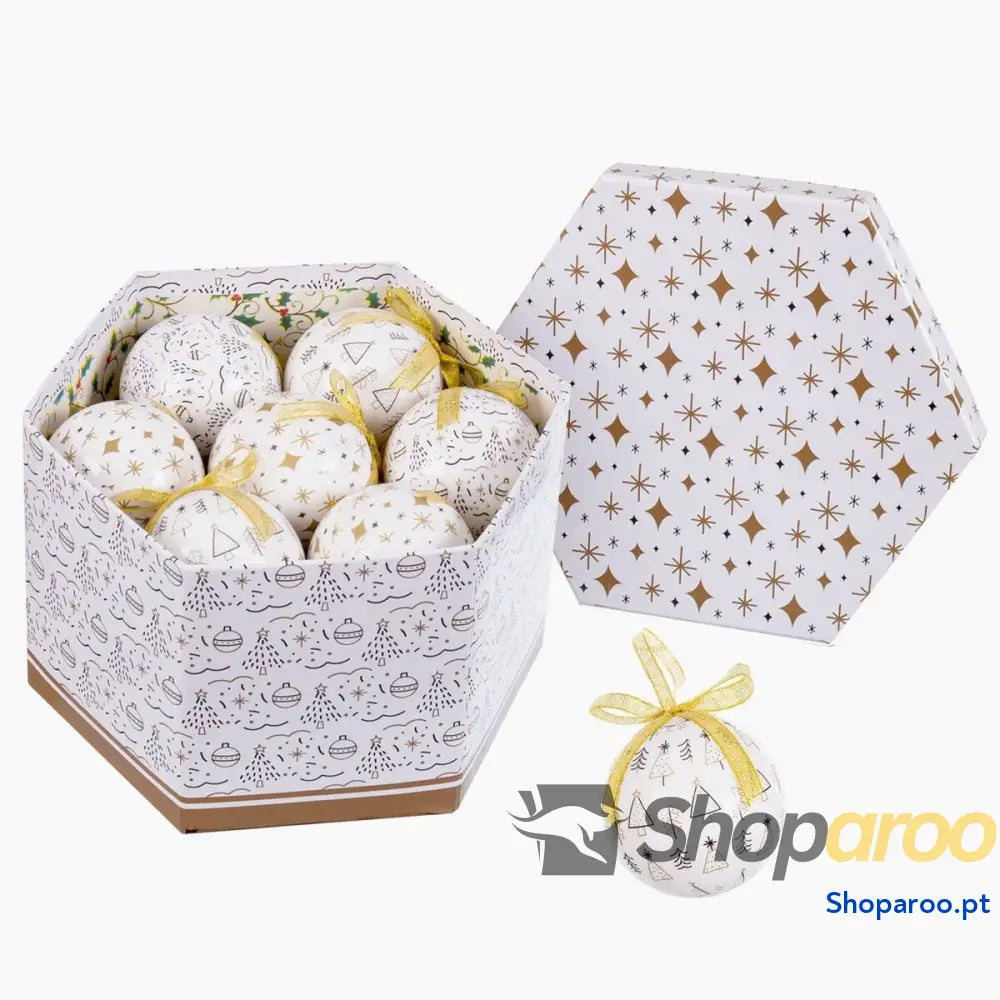 Bolas de Natal Branco Dourado Papel Polyfoam 7,5 x cm (14 Unidades)