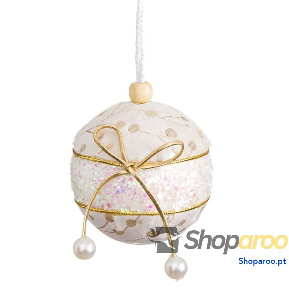 Bolas de Natal Branco Dourado Polyfoam Tecido Laço 8 x cm (4 Unidades)