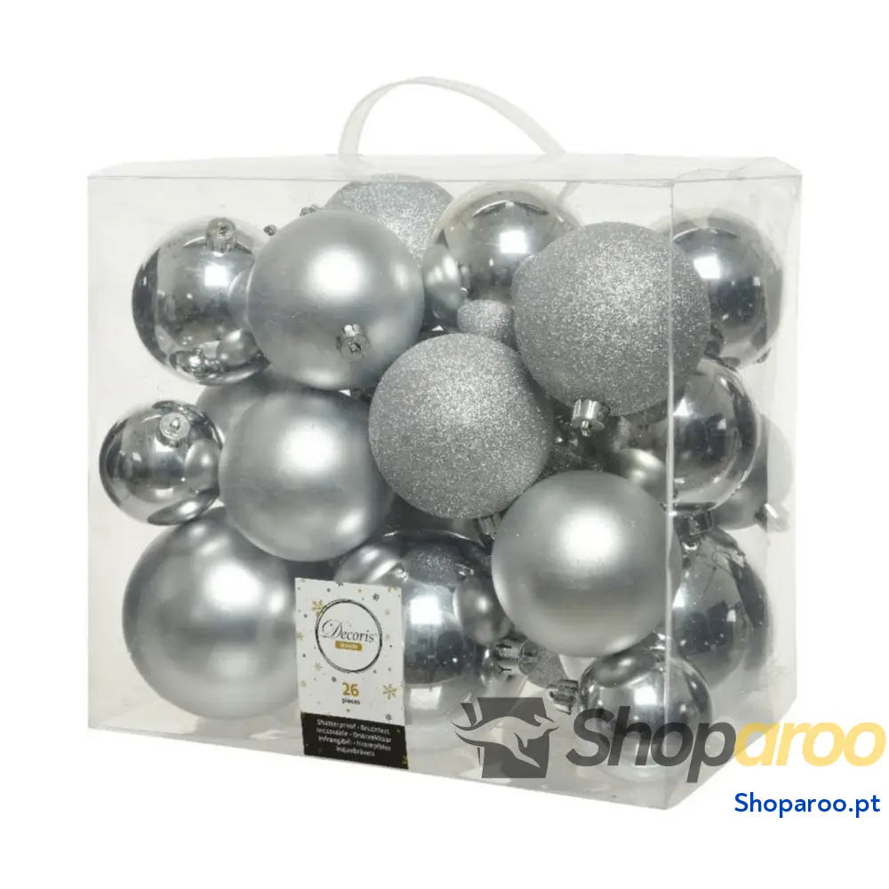 Bolas de Natal Decoris Prateado Brilhante (26 Peças)