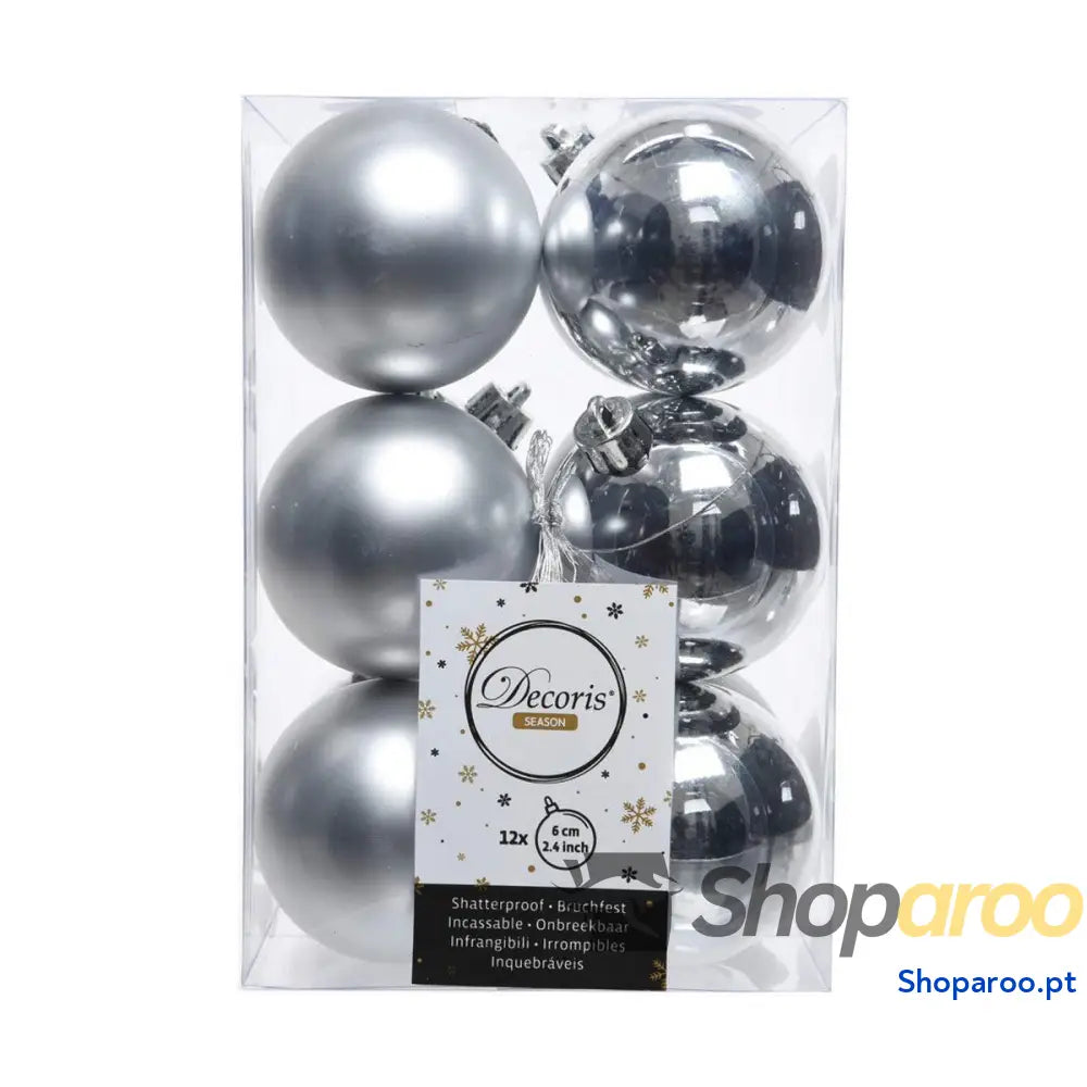 Bolas de Natal Decoris Prateado Prata Plástico 12 Unidades