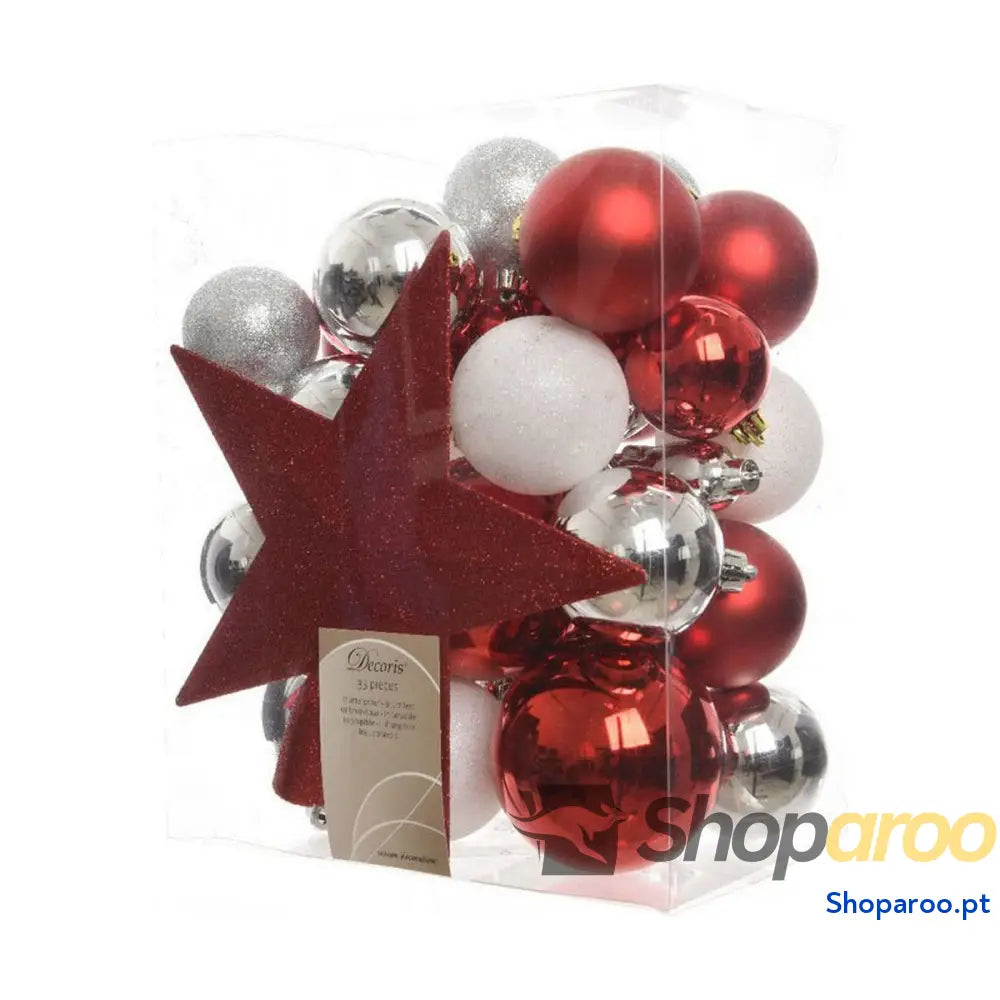 Bolas de Natal Decoris Rojo/Blanco 33 Peças